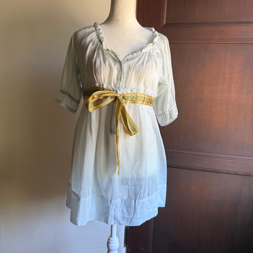 FREE PEOPLE | Baby Blue Sheer Cotton Lawn Babydoll with grosgrain tie waist | 2